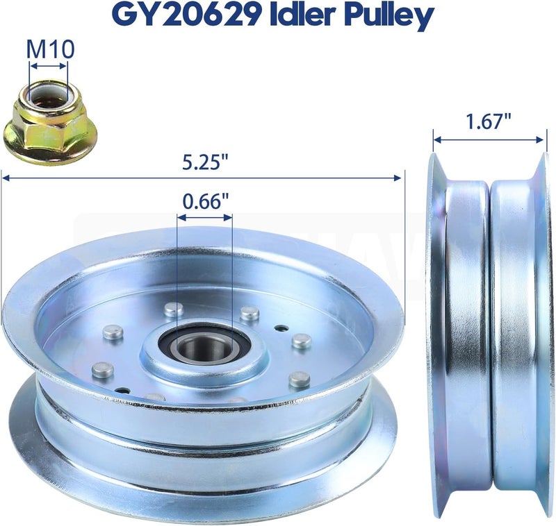 GUSUHAWK 2 Pack 756-05034A Idler Pulley Replaces John Deere GY20629 Idler Pulley John Deere GY22082 Idler Pulley John Deere AUC17621, 756-05034 for John Deere D130, D140, D170, L110, L130, Z225 Decks - Image 4